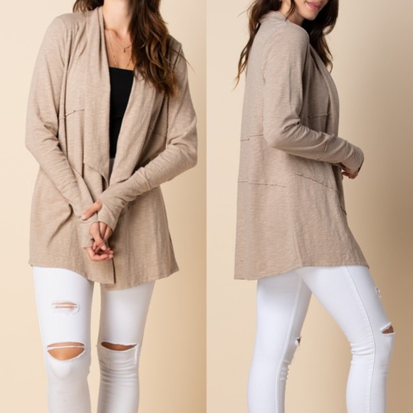 Casual Fall Cardigan Neutral Thumbhole Cardigan Women’s Long Cardi - Picture 3 of 10